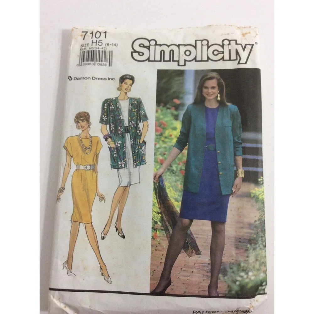 1990 Simplicity 7101 Vintage Sewing Pattern Womens Petite Dress Jacket Size 6-14